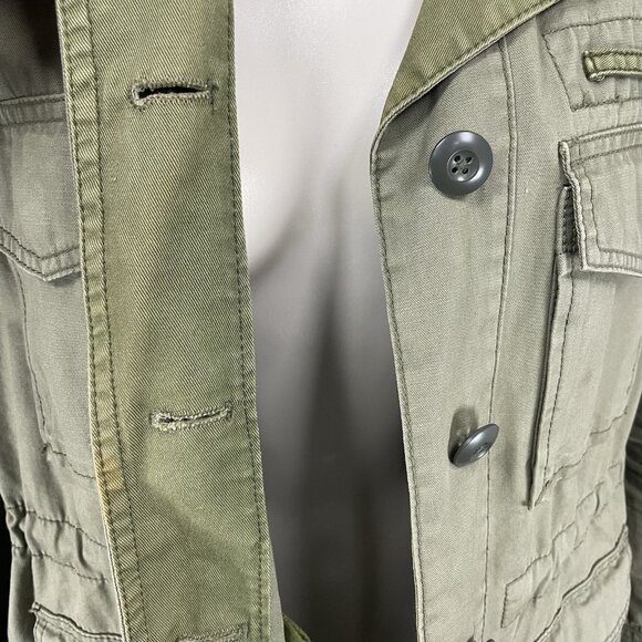 Madewell Green Cotton Button Up Army Jacket Collar Snap Pockets Size Small S - Picture 10 of 16